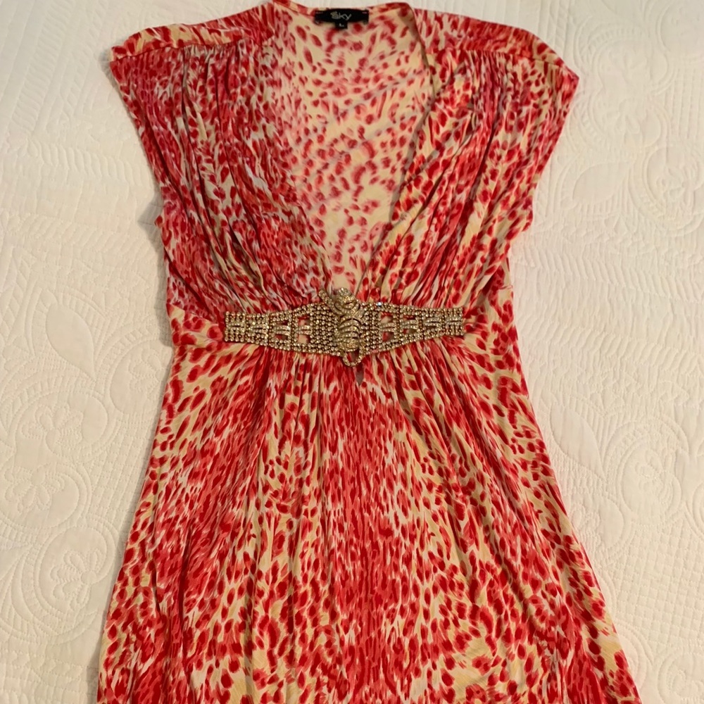 Sky brand pink leopard jeweled dress large - Picture 4 of 4